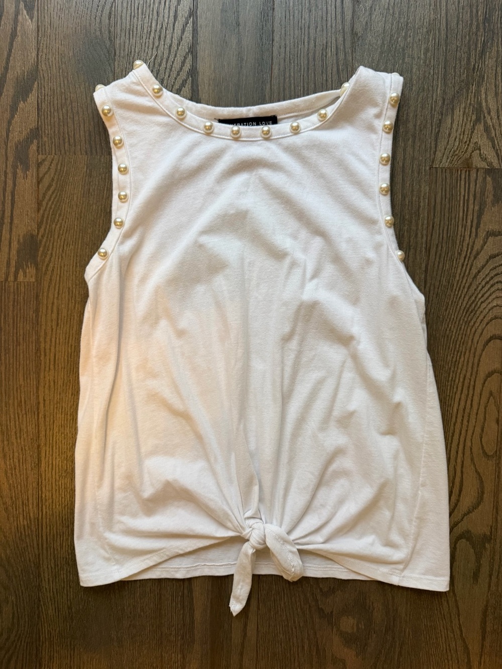 Generation Love Pearl-Trim Tie Front Sleeveless Top XS